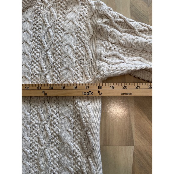 J Crew womens Small Cream Beige 100% Cotton Cable Knit Crewneck Sweater - Picture 7 of 7